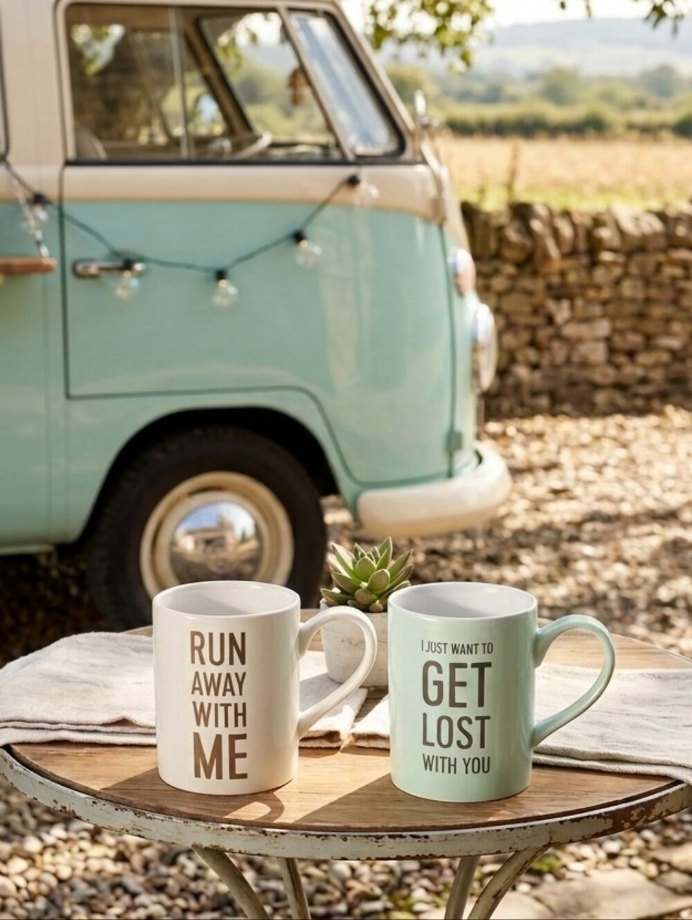 CLAY ART Travel pair " get lost & run away with me " COUPLES mugs